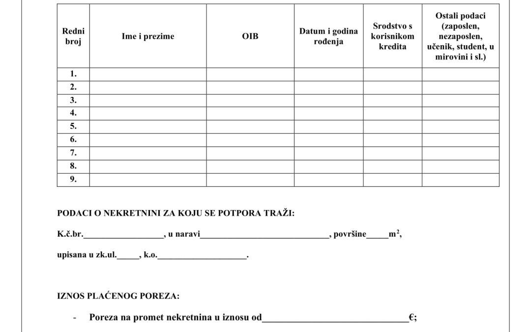 PRIMJER ISPUNJENOG ZAHTJEVA I IZJAVE